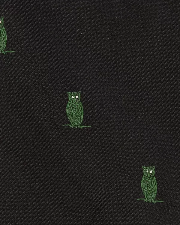 Clearance Sid Mashburn Silk Woven Club Tie Black/Green Owl