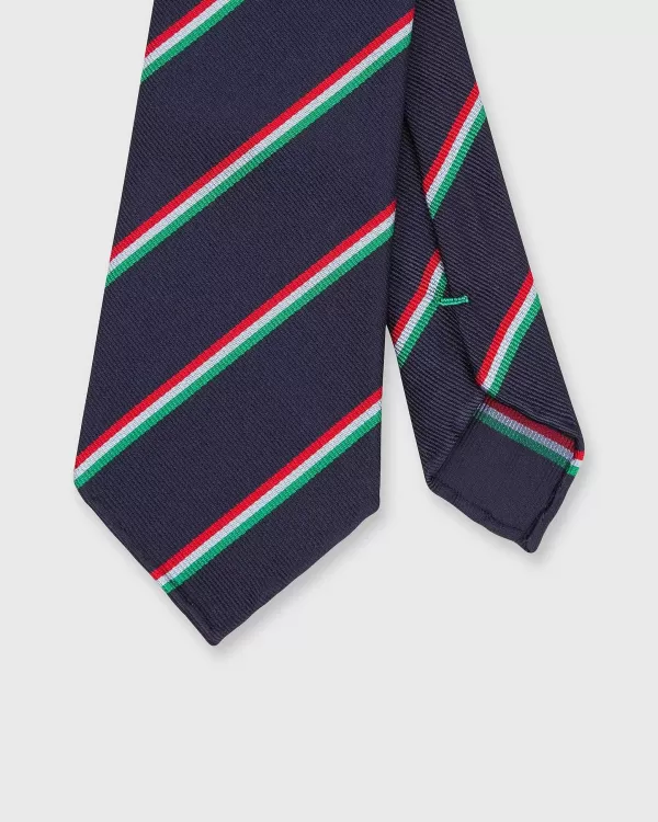 Fashion Sid Mashburn Silk Woven Tie Navy/Red/Sky/Green Bar Stripe