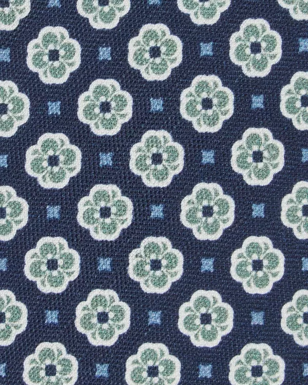 Fashion Sid Mashburn Silk/Linen Print Tie Navy/Lovat/Bone Foulard
