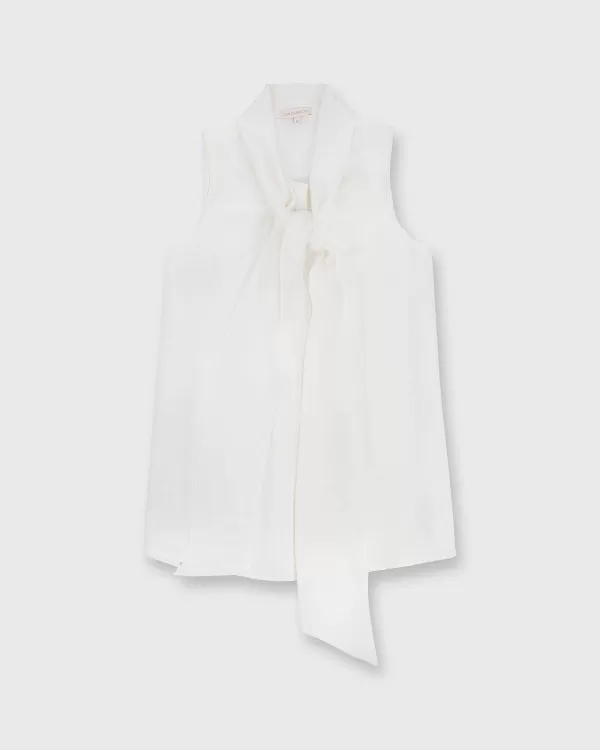 Store Ann Mashburn Sleeveless Tie-Neck Blouse Ivory Silk Crepe De Chine