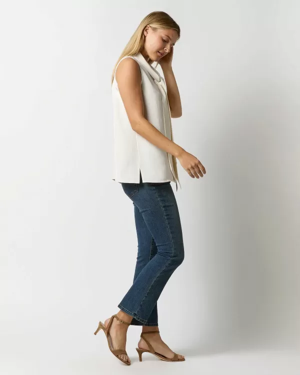 Store Ann Mashburn Sleeveless Tie-Neck Blouse Ivory Silk Crepe De Chine