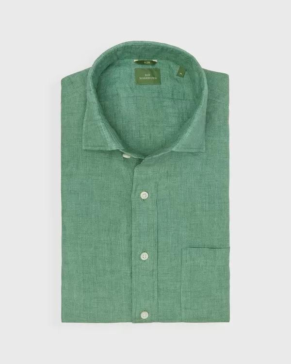 Shop Sid Mashburn Slim-Fit Spread Collar Sport Shirt Green Linen