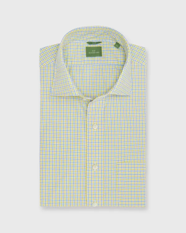 Sale Sid Mashburn Slim-Fit Spread Collar Sport Shirt Lemon/Periwinkle Tattersall Poplin