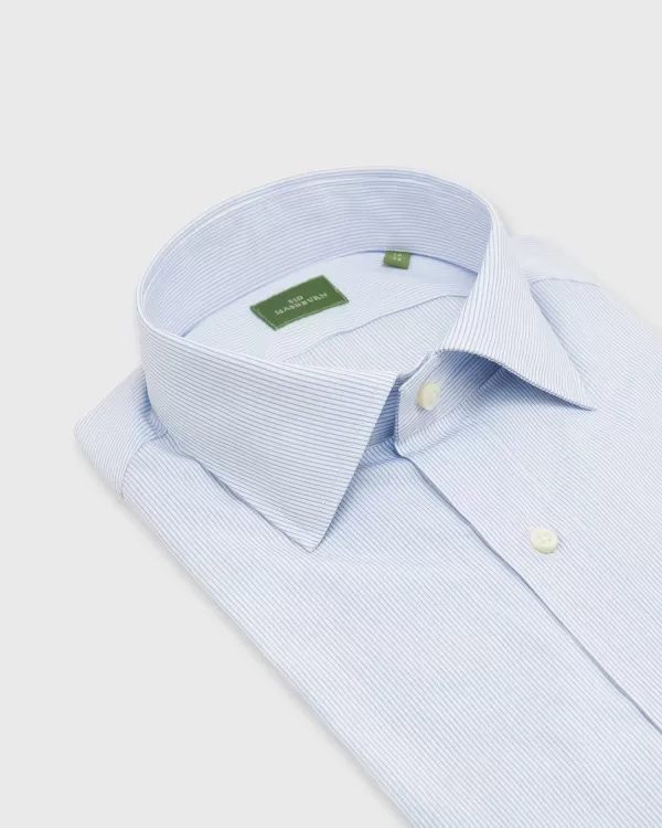 Cheap Sid Mashburn Spread Collar Dress Shirt Sky Pencil Stripe Poplin