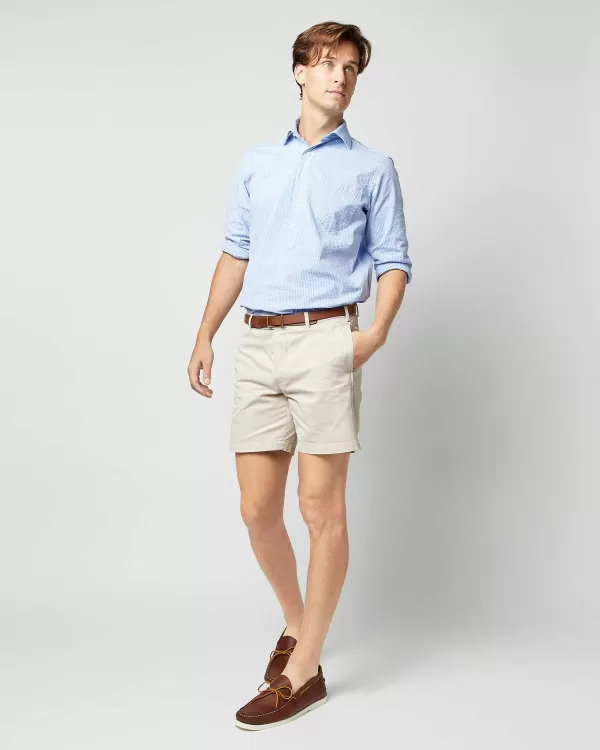 Fashion Sid Mashburn Spread Collar Popover Sport Shirt Sky/Blue Stripe Seersucker