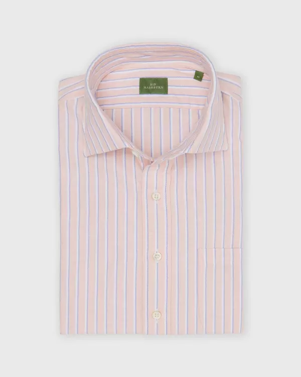 Fashion Sid Mashburn Spread Collar Sport Shirt Melon/Blue/White Stripe Oxford