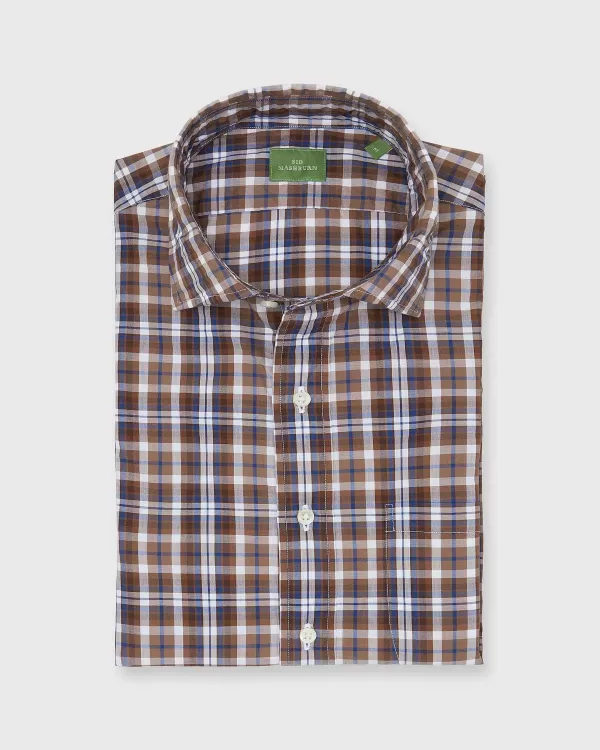 Shop Sid Mashburn Spread Collar Sport Shirt Brown/Blue Plaid Poplin