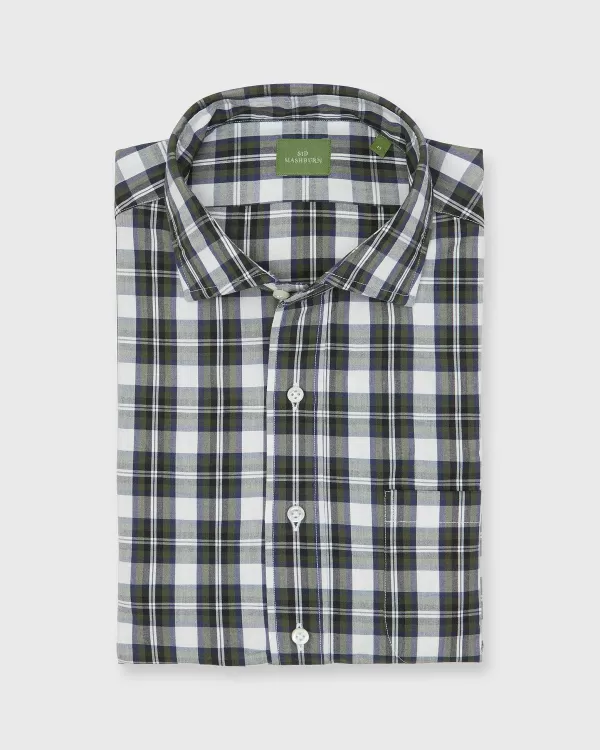 Shop Sid Mashburn Spread Collar Sport Shirt Olive/Navy Plaid Poplin