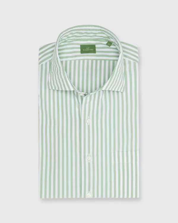 Fashion Sid Mashburn Spread Collar Sport Shirt Clover Stripe Chambray