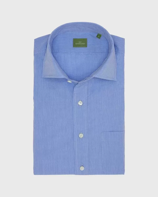 Clearance Sid Mashburn Spread Collar Sport Shirt Blue/Sky Shadow Stripe Poplin