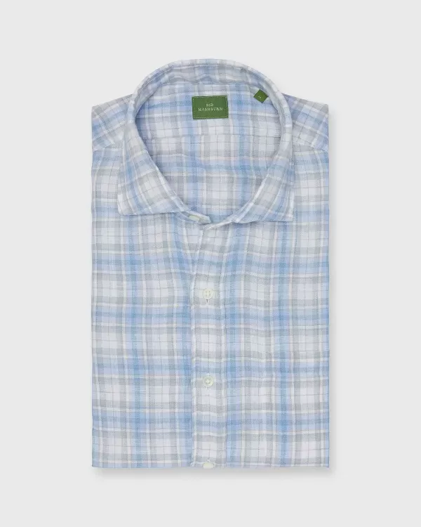 Cheap Sid Mashburn Spread Collar Sport Shirt Periwinkle/Blue/Stone Plaid Linen