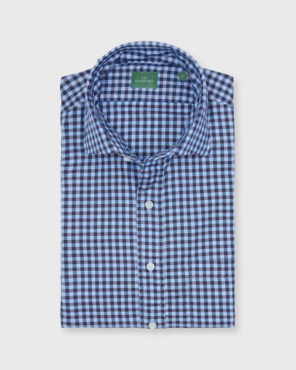 New Sid Mashburn Spread Collar Sport Shirt Brown/Sky Gingham Twill