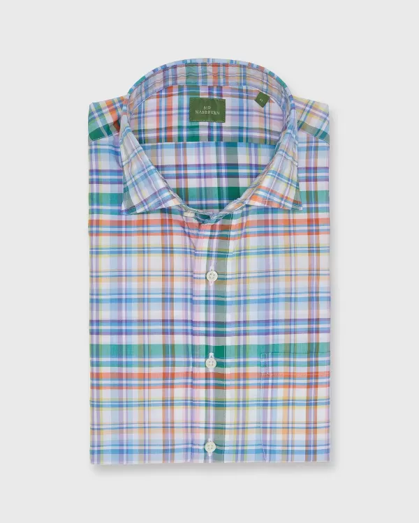 Discount Sid Mashburn Spread Collar Sport Shirt Green/Blue/Pink Multi Plaid Poplin