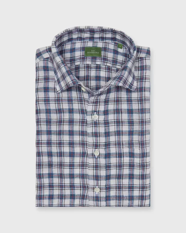 Cheap Sid Mashburn Spread Collar Sport Shirt Harbor/Bone/Red Plaid Linen