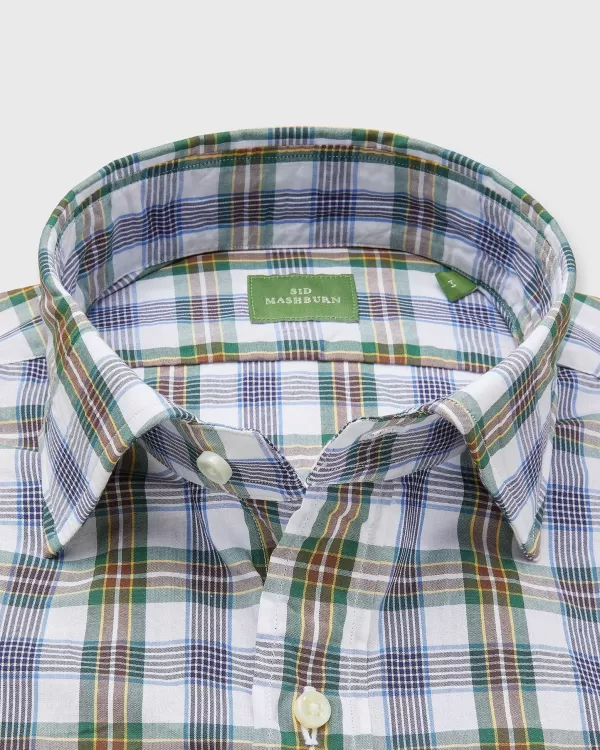 Shop Sid Mashburn Spread Collar Sport Shirt Green/Brown/Blue Plaid Poplin