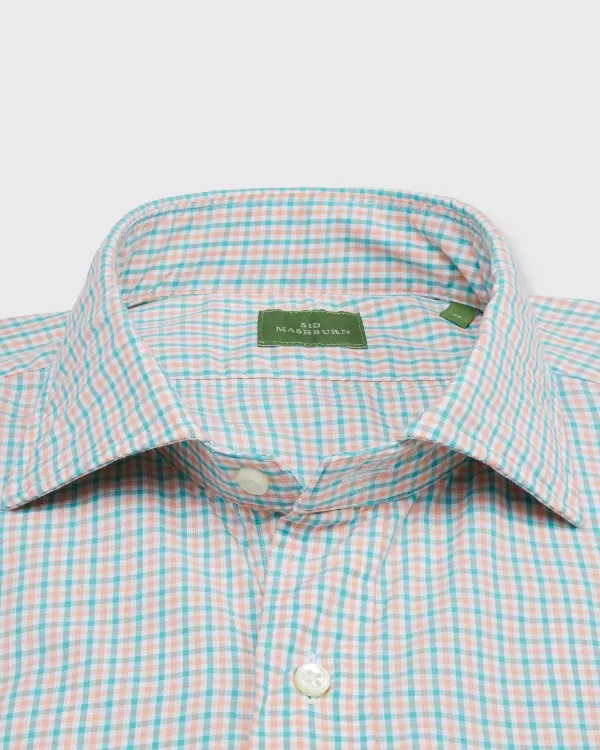 Hot Sid Mashburn Spread Collar Sport Shirt Peach/River Tattersall Poplin