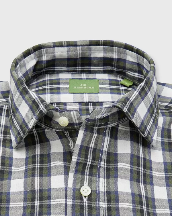 Shop Sid Mashburn Spread Collar Sport Shirt Olive/Navy Plaid Poplin