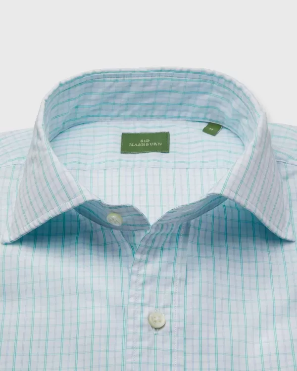 Fashion Sid Mashburn Spread Collar Sport Shirt Seafoam/Sky Plaid Poplin