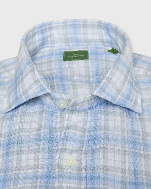 Cheap Sid Mashburn Spread Collar Sport Shirt Periwinkle/Blue/Stone Plaid Linen