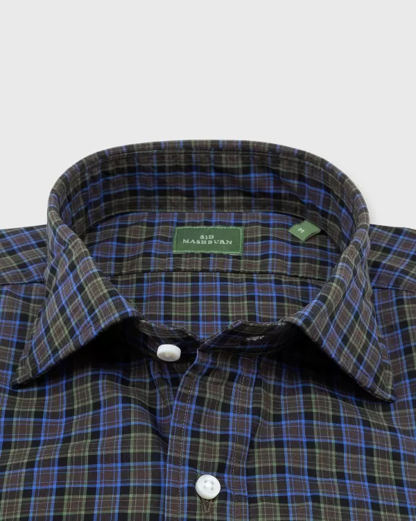 Sale Sid Mashburn Spread Collar Sport Shirt Olive/Blue/Navy Plaid Poplin