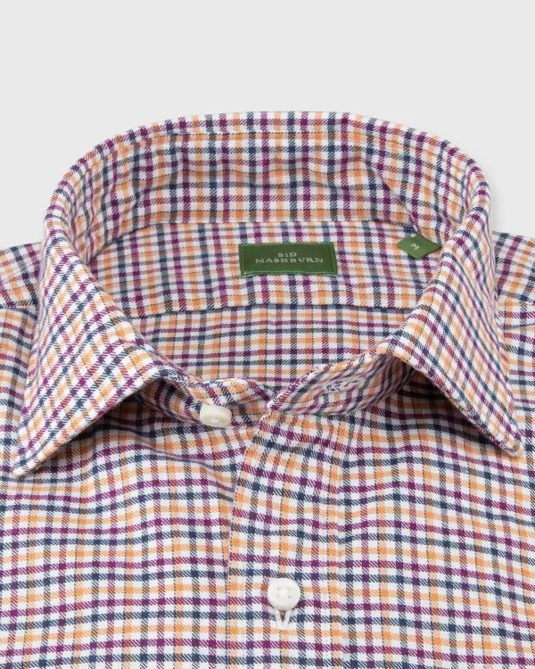 Outlet Sid Mashburn Spread Collar Sport Shirt Orange/Berry/Navy Tattersall Brushed Twill