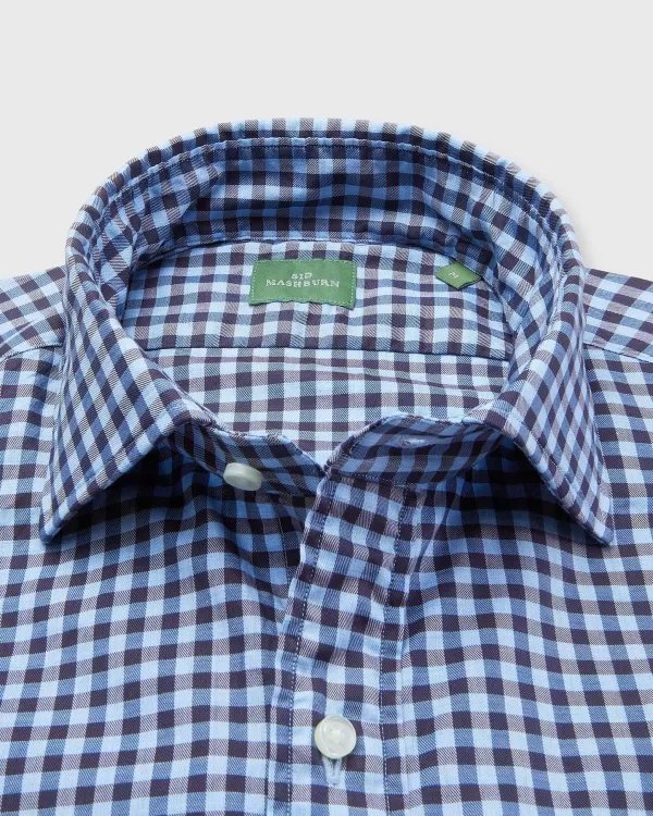 New Sid Mashburn Spread Collar Sport Shirt Brown/Sky Gingham Twill