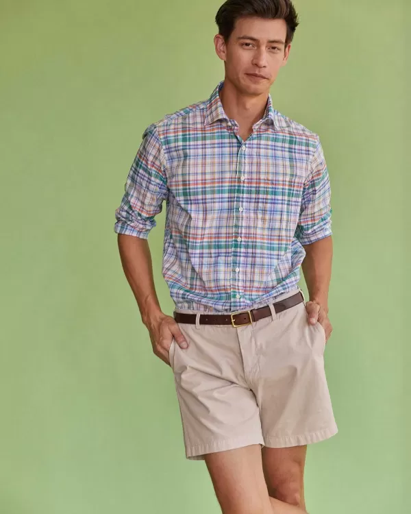 Discount Sid Mashburn Spread Collar Sport Shirt Green/Blue/Pink Multi Plaid Poplin