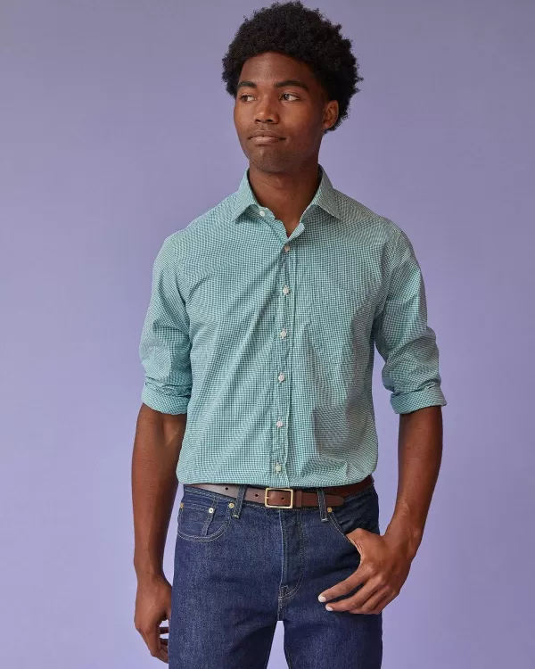 Online Sid Mashburn Spread Collar Sport Shirt Kelly Micro Gingham Poplin