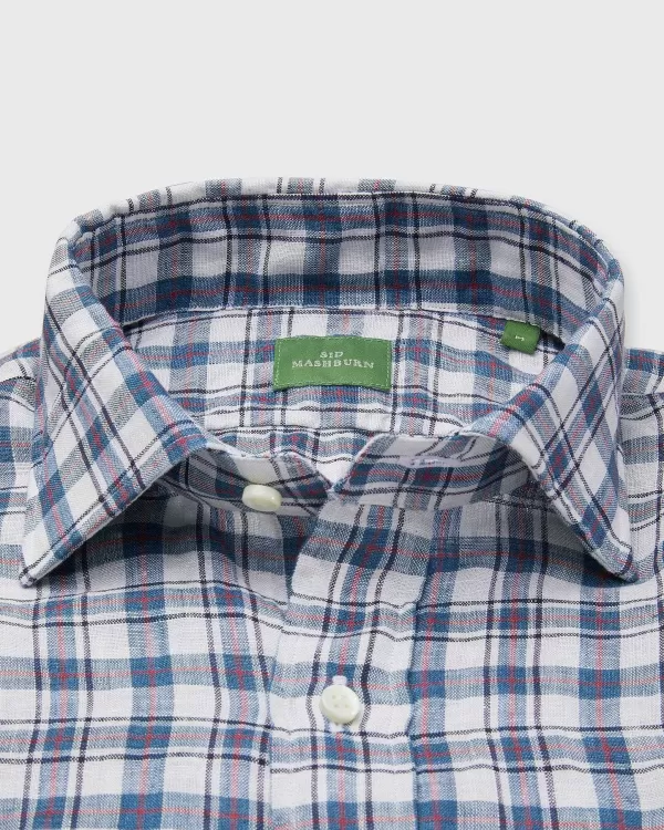 Cheap Sid Mashburn Spread Collar Sport Shirt Harbor/Bone/Red Plaid Linen