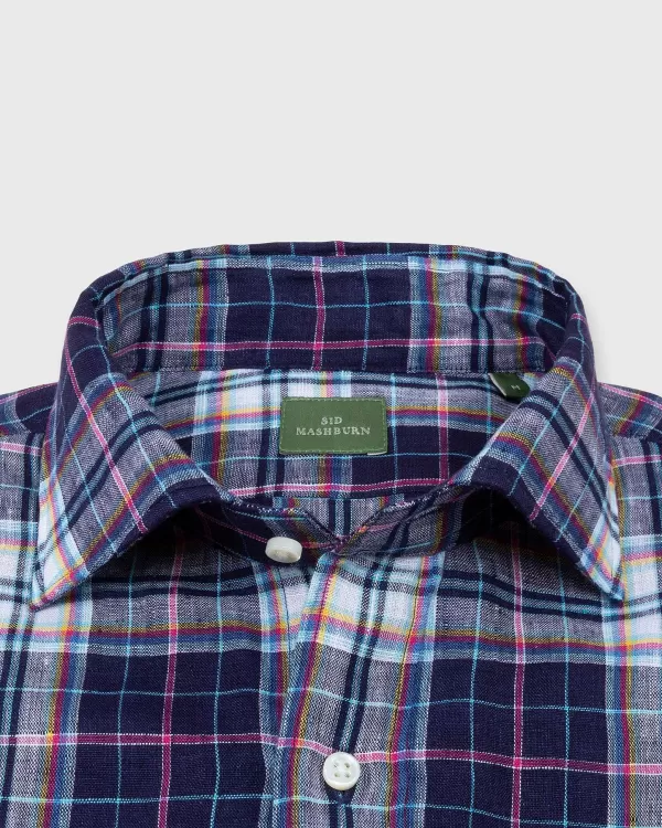 New Sid Mashburn Spread Collar Work Shirt Pink/Aqua/Navy Plaid Linen