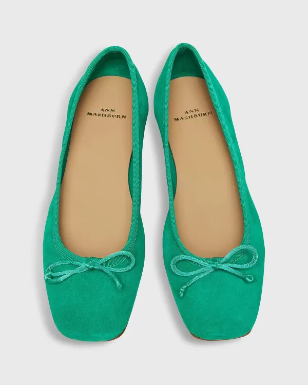 Discount Ann Mashburn Square-Toe Ballet Flat Green Suede