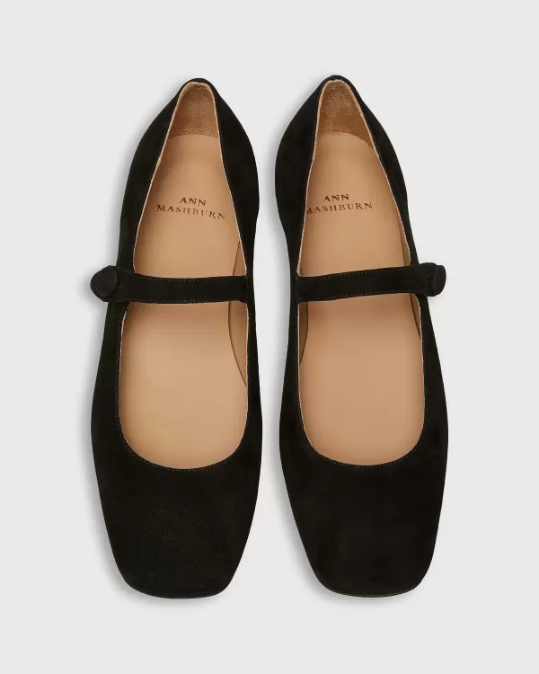 New Ann Mashburn Square-Toe Mary Jane Black Suede