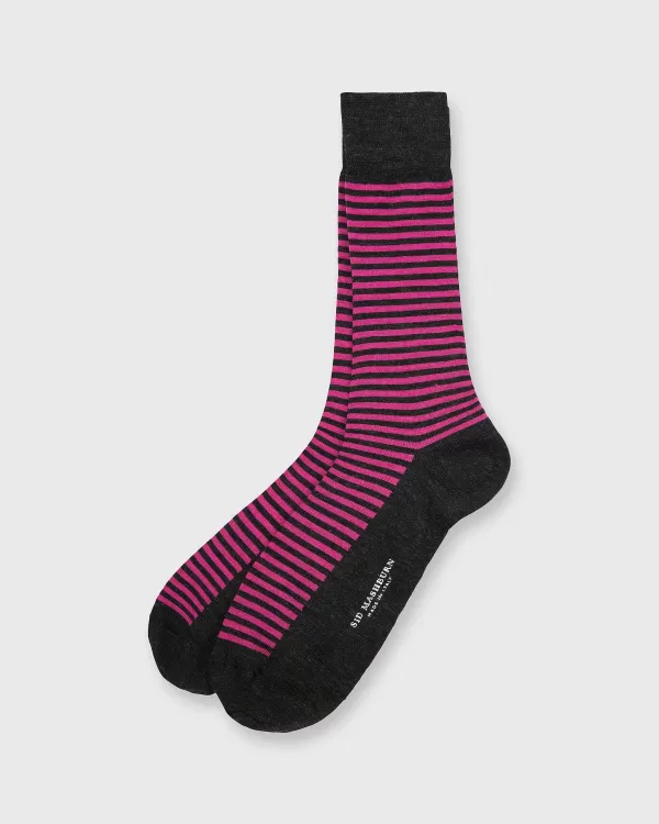 Best Sid Mashburn Striped Trouser Dress Socks Dark Heather Grey/Fuchsia Extra Fine Merino