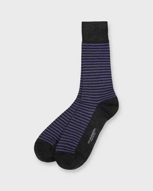 Clearance Sid Mashburn Striped Trouser Dress Socks Dark Heather Grey/Violet Extra Fine Merino
