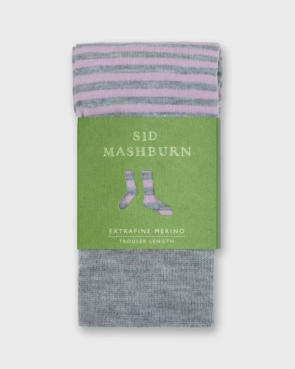 New Sid Mashburn Striped Trouser Dress Socks Heather Grey/Orchid Extra Fine Merino