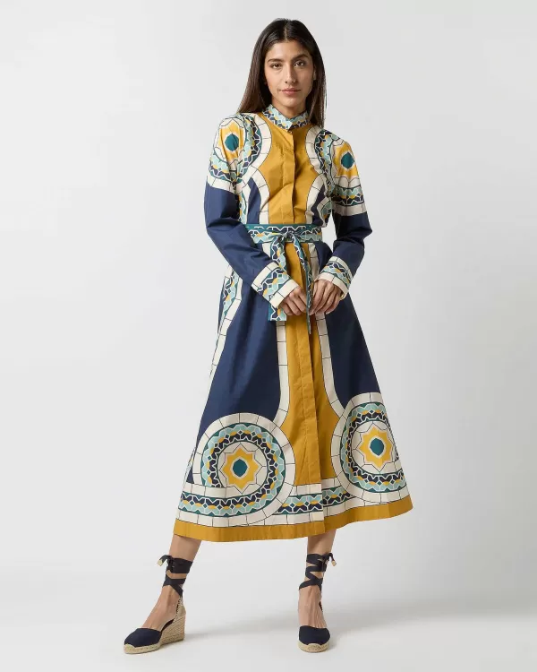 Discount La DoubleJ Sundowner Dress Blue Mudejar Plac E Cotton Popeline