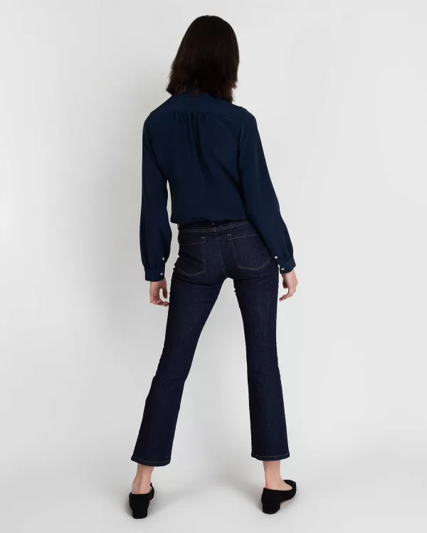 Fashion Ann Mashburn Tie-Neck Blouse Navy Silk Crepe De Chine