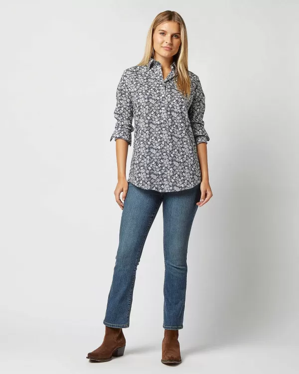 New Ann Mashburn Tomboy Popover Shirt Navy Edenham Shadow Liberty Fabric
