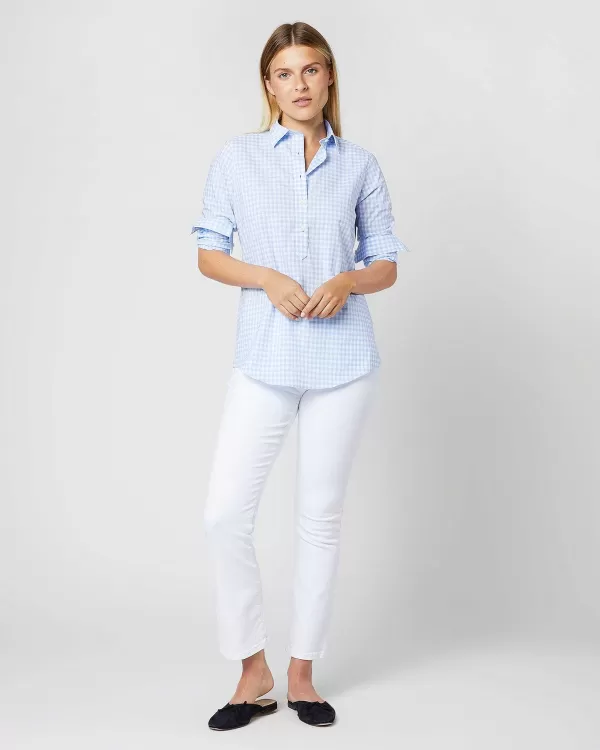Store Ann Mashburn Tomboy Popover Shirt Sky Blue Gingham Poplin