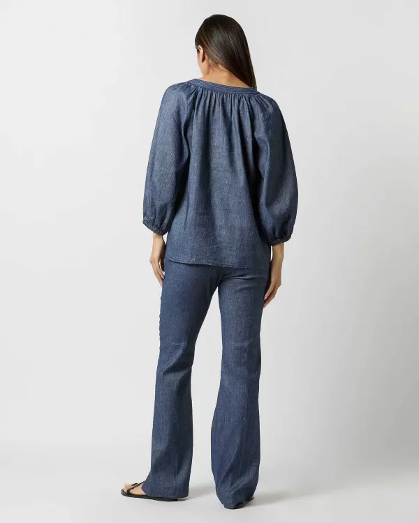 Cheap Ann Mashburn Trapunto Blouson Top Indigo Stretch Cotolino