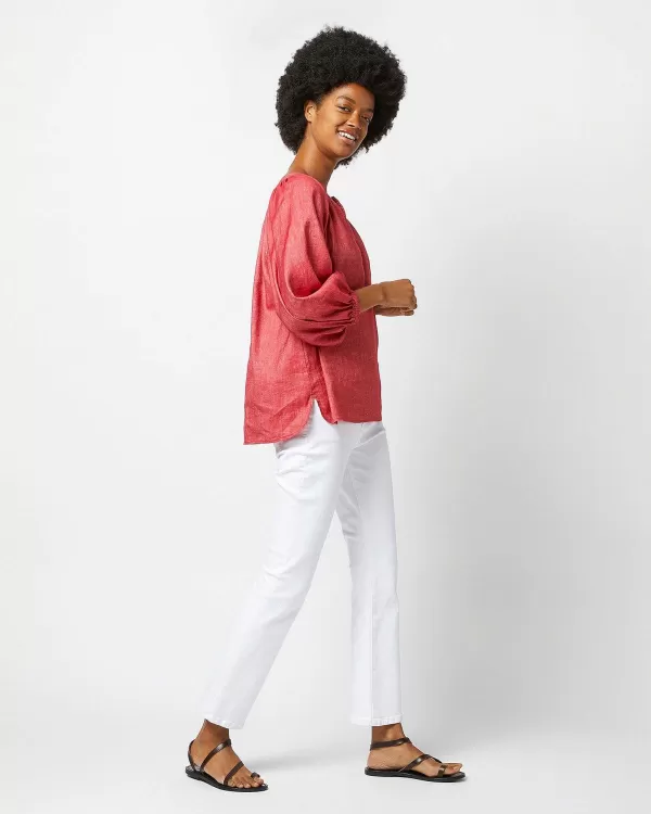 Clearance Ann Mashburn Trapunto Blouson Top Red Stretch Cotolino