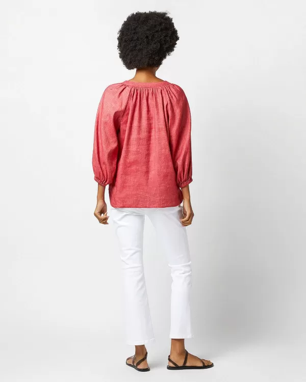 Clearance Ann Mashburn Trapunto Blouson Top Red Stretch Cotolino