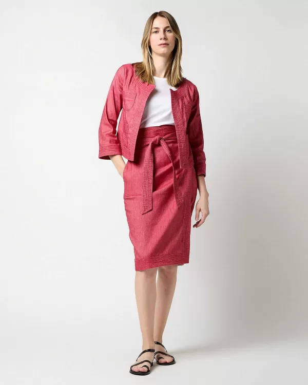 New Ann Mashburn Trapunto Kiki Jacket Red Stretch Cotolino