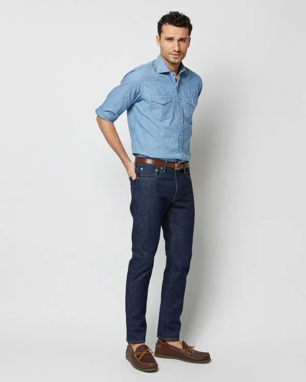 Cheap Sid Mashburn Western Work Shirt Extra Light Wash Indigo Chambray