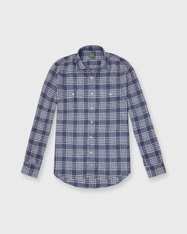 Cheap Sid Mashburn Work Shirt Navy/White Plaid Linen